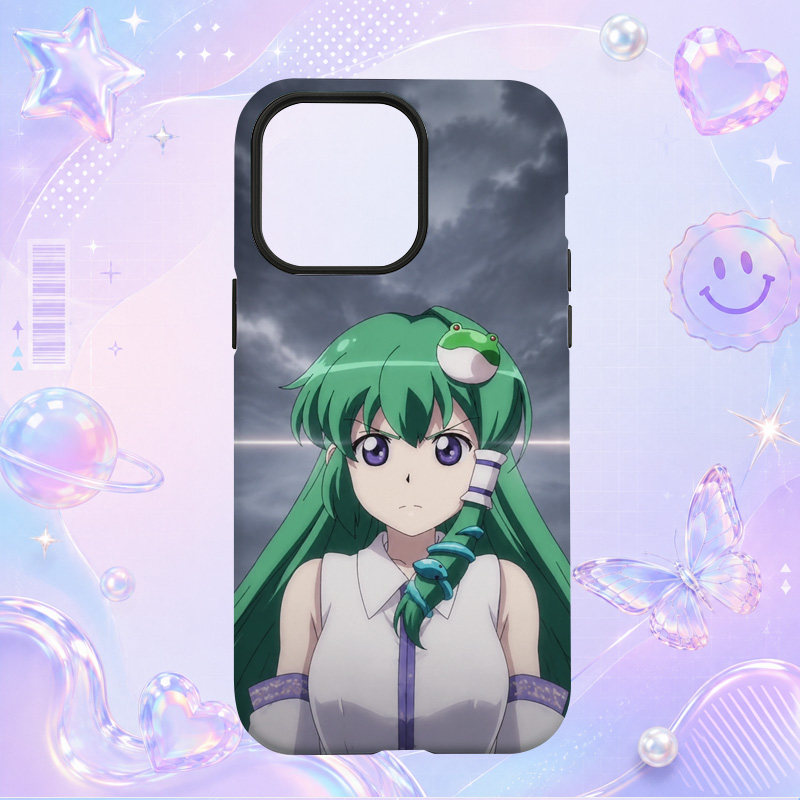 复古日系绿色长发动漫少女插画适用于苹果三星华为小米手机壳防摔保护套镜头全包