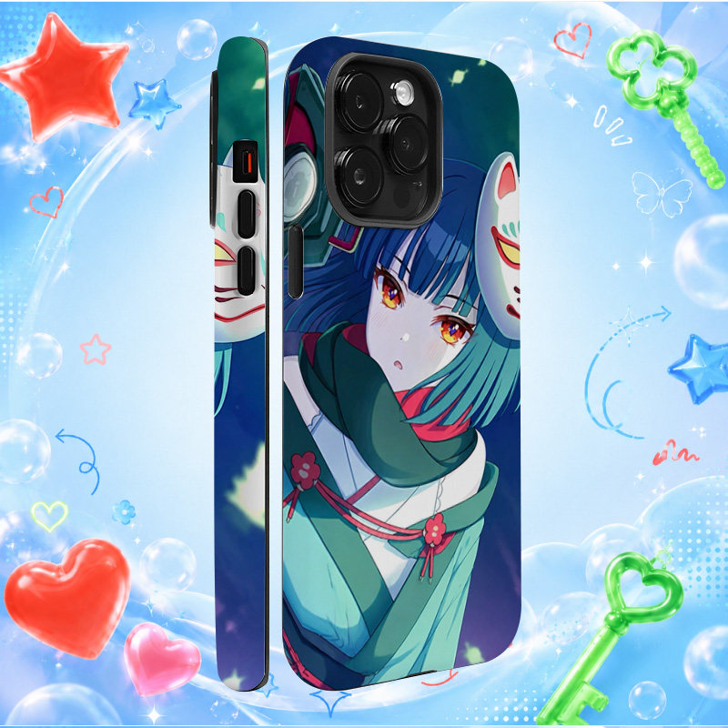 starWoori潮流可爱卡通狐狸面具蓝发少女苹果手机壳防摔时尚硅胶软壳iPhone手机壳小众创意潮牌情侣手机壳