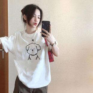 高街半袖 纯棉白色正肩短袖 设计感美式 t恤女2025新款 宽松上衣 爆款