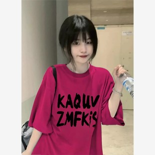 多巴胺纯棉短袖 复古潮牌ins设计感小众正肩体恤上衣 t恤女夏季 美式