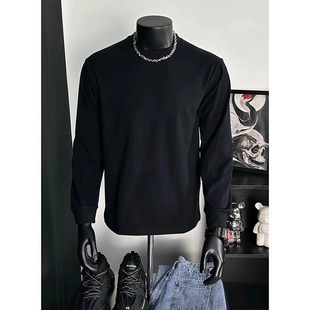 正肩重磅纯棉长袖T恤男打底衫春秋季内搭上衣服潮牌男装圆领卫衣