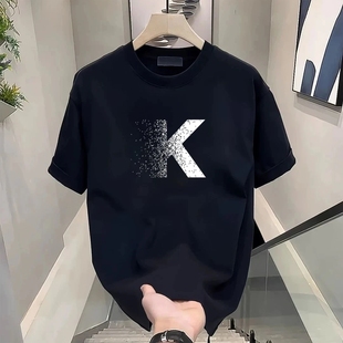 夏季高端轻奢百搭重磅纯棉T恤潮流高街短袖夏季休闲百搭圆领上衣