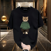 夏季 t恤男士 宽松圆领设计感小众百搭上衣潮 潮牌短袖 100%纯棉美式