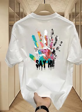 短袖美式男女同款纯棉T恤宽松
