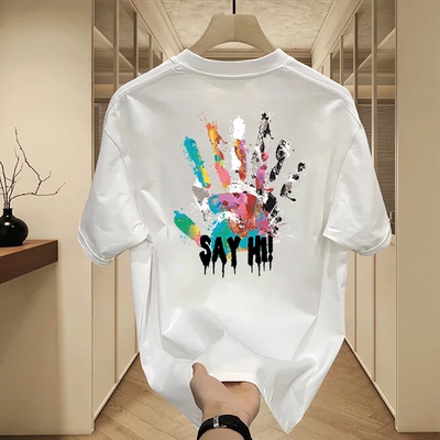 短袖美式男女同款纯棉T恤宽松