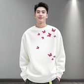 国风蝴蝶 潮牌印花圆领卫衣男装 2026秋新款 长袖 宽松情侣风上衣