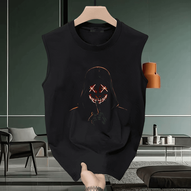 夏季潮流纯棉无袖背心男士个性图案印花运动百搭宽松潮牌T恤上衣