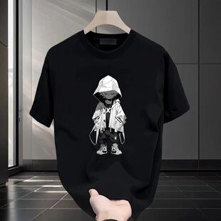 美式高街短袖t恤男夏季重磅纯棉宽松圆领上衣潮流印花痞帅体恤衫