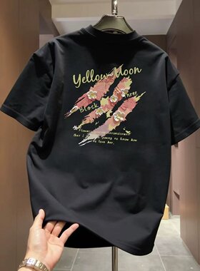 纯棉重磅260g短袖t恤小众设计花朵抓痕潮牌情侣宽松圆领上衣夏季