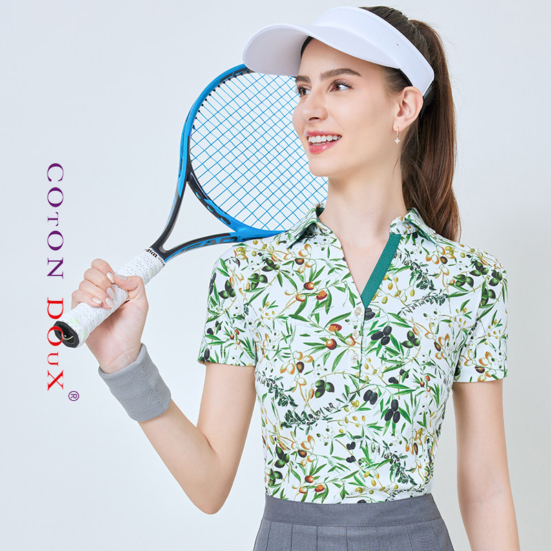coton doux高端女装品牌法国短袖印花polo衫女士夏季休闲运动上衣