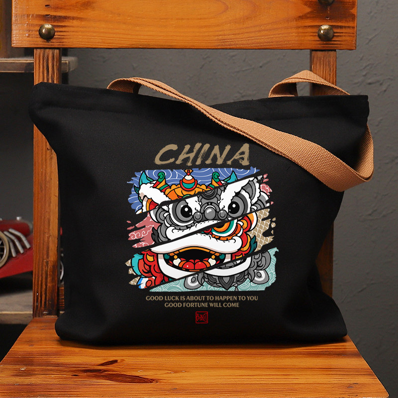 四行舞狮CHINA帆布包国潮复古