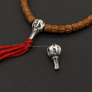 925纯银百香籽三通分体佛头文玩配饰百香籽配饰银三通手串diy配件