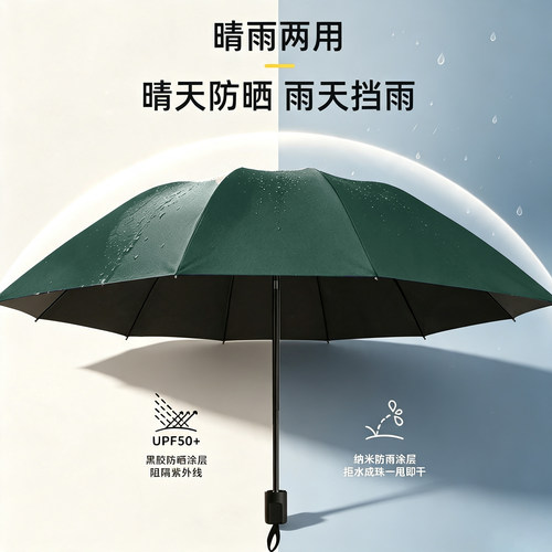 莫兰迪纯色十骨大伞108cm伞面抗风加固折叠伞黑胶防晒晴雨两用