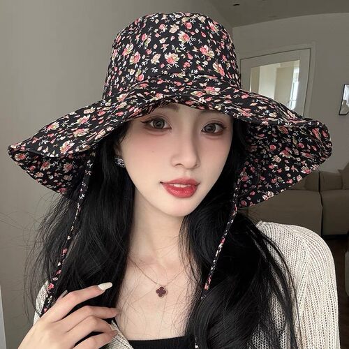 夏季加大檐碎花防晒渔夫帽女