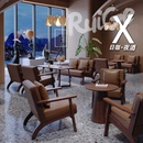 复古实木单人咖啡厅休息区休闲接待洽谈清吧卡座桌椅小沙发组合