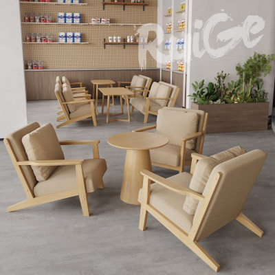 开发票实木咖啡厅休息区接待沙发