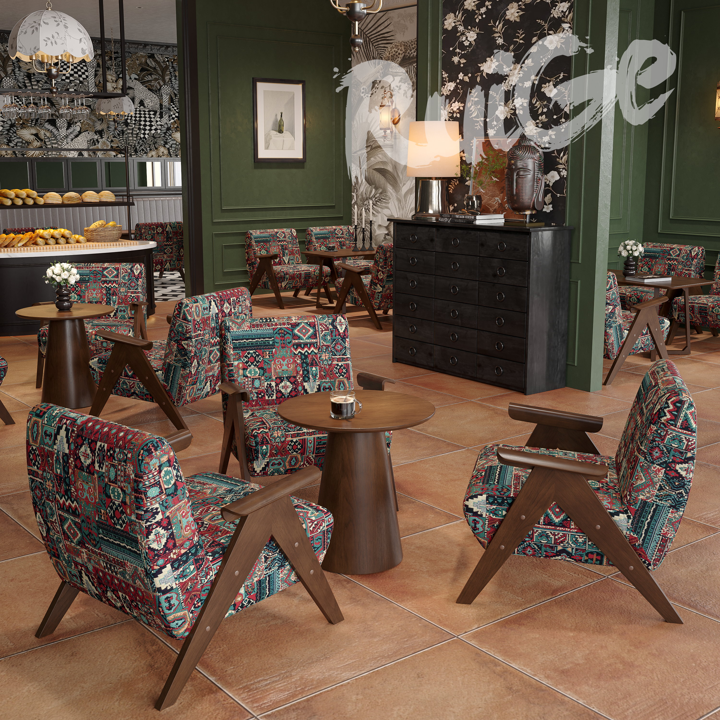 法式复古风实木咖啡厅奶茶店民宿休息区桌椅卡座洽谈接待沙发组合