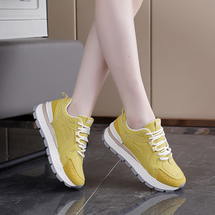 秋季 爆米花底软底不累脚学生百搭皮面运动鞋 女2025新款 厚底德训鞋