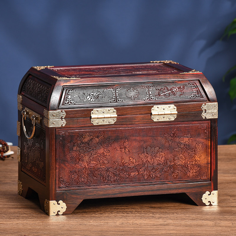 缘沐中式结婚首饰盒带锁大容量红木珠宝饰品收纳盒实木梳O妆盒古