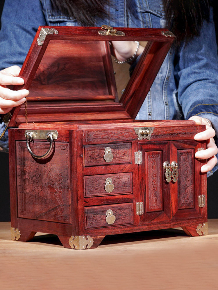 l缘沐红木首饰收纳盒古风实木质百宝箱中式结婚嫁妆盒大容量梳妆