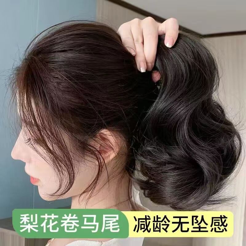 新款假发马尾卷发抓夹网红女自然仿真发饰短发神器高炉顶蓬松辫子