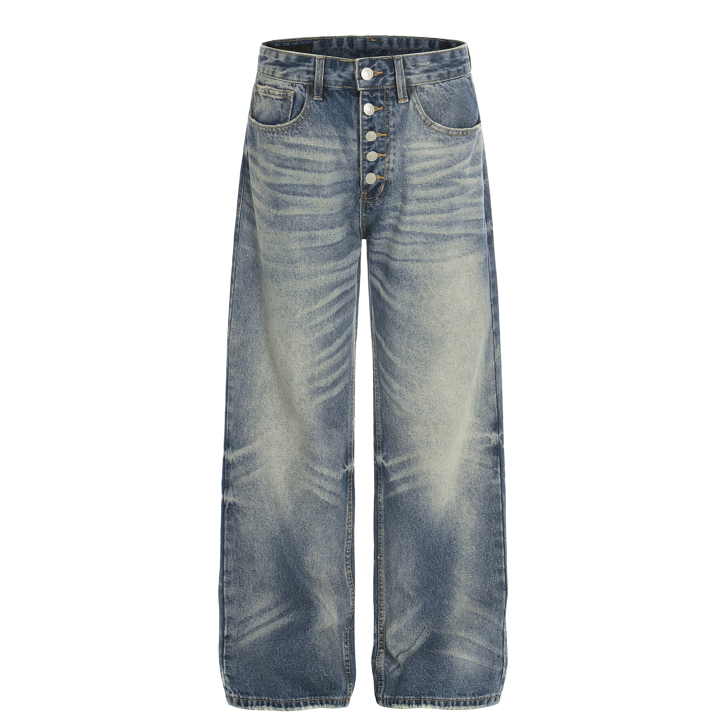 美式秋冬复古水洗休闲裤做旧扎染ins百搭男女宽松直筒长牛仔潮裤