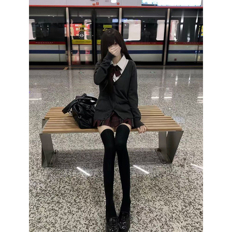 春秋日系毛衣叠穿套装原创JK制服开衫长袖针织衫学院风穿搭短裙