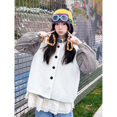 叠穿日系时尚 百搭小众设计感休闲基础款 花边衬衫 羊毛杏马甲两件套