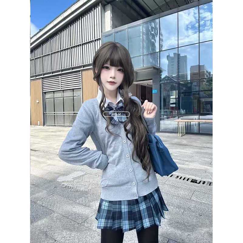 秋冬JK原创日系jk制服格裙针织开衫秋冬季外套学院毛衣套装外搭