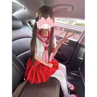 日系中间服校供感学院风基础款百搭红三本长短袖原创水手服套装女