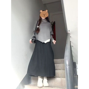 穿搭一整套不规则松弛感针织衫 毛衣女搭配高腰鱼尾半身裙 时尚 韩版