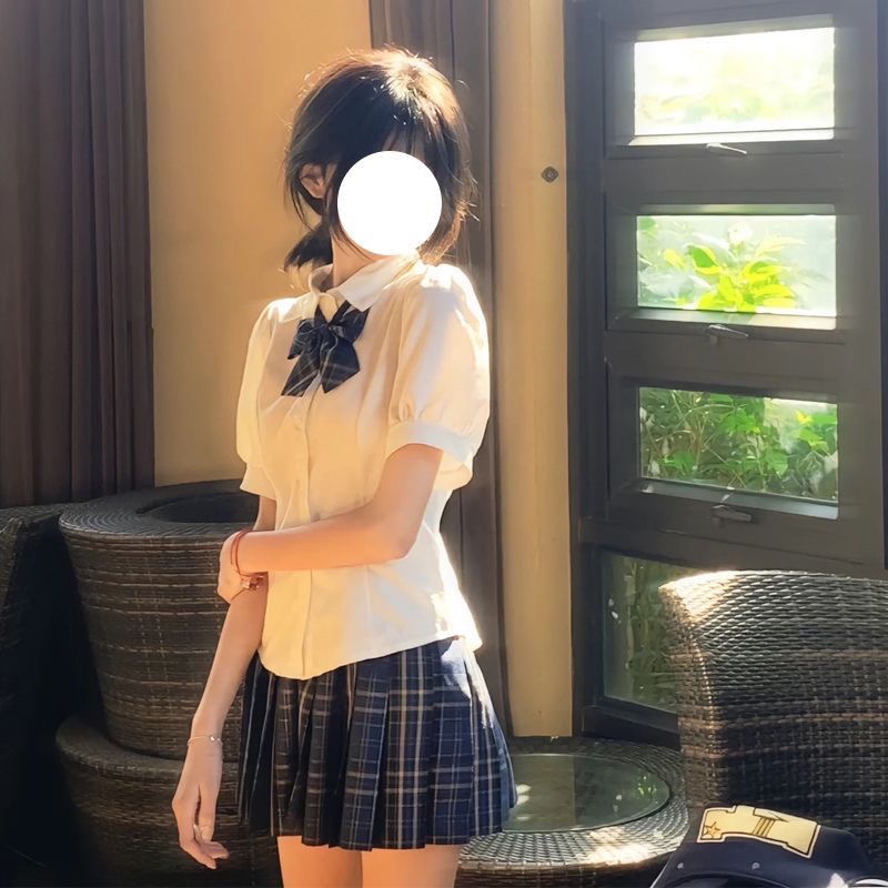 jk制服收腰衬衫上衣女夏季新款原创正品学院风修身显瘦泡泡袖衬衣