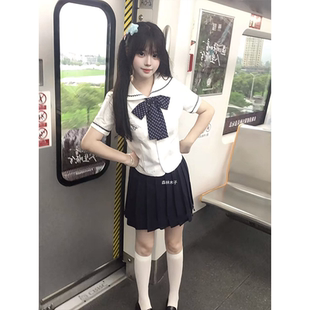 校供感 原创夏季 新款 学院风水手服中山道线jk制服短袖 上衣短裙套装