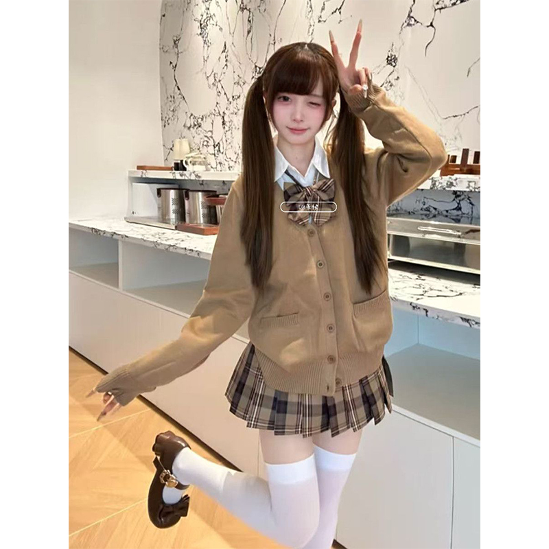 小棕同格/新品JK制服咖啡棕开衫毛衣外套秋冬短裙软妹百褶裙套装