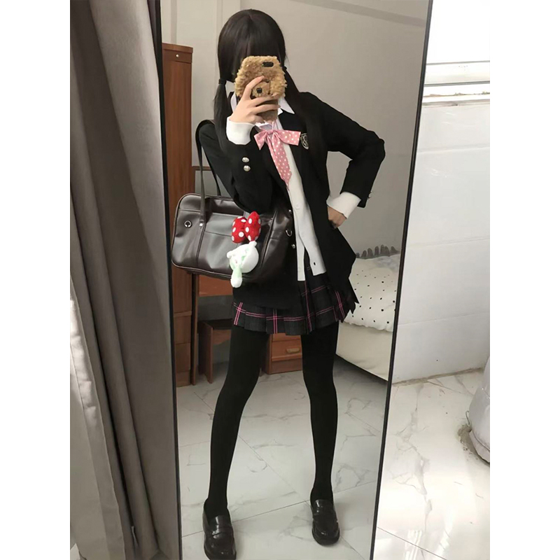 小众长袖衬衫叠穿开衫时尚原创基础款日系绀西装韩系德兰西裙套装