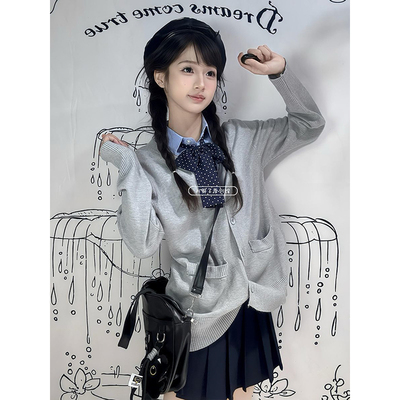 日系JK制服针织开衫毛衣外搭显瘦海苔格裙学院风短裙套装女校供感
