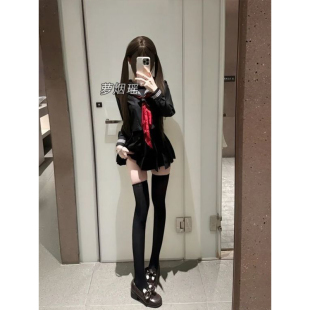 学院风绀三本长袖衬衫百搭原创JK制服套装黑色JK裙短裙水手服套装
