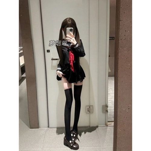 学院风绀三本长袖衬衫百搭原创JK制服套装黑色JK裙短裙水手服套装