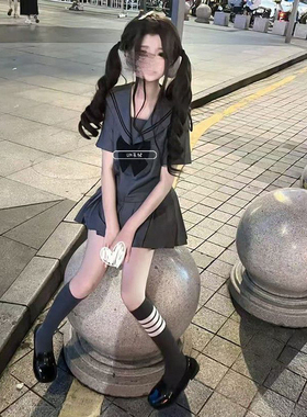日系jk制服灰色二本校供感水手服短袖百褶裙学生服学院风正统套装
