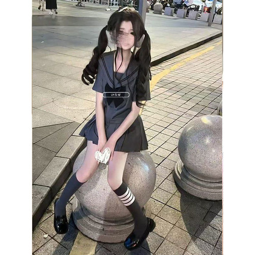 日系jk制服灰色二本校供感水手服短袖百褶裙学生服学院风正统套装