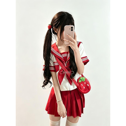 红三本水手服校供原创正版jk制服学院风基础中间服草莓多巴胺套装