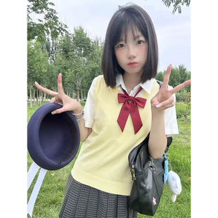 日系学院风jk基础款针织背心马甲女老头衫纯色V领毛衣校供感上衣