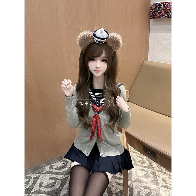 JK制服学校供感日系秋冬开衫毛衣外套叠百搭基础水手服百褶裙套装