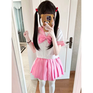 夏 jk制服浅蓝浅粉套装 彩虹战队水手服新款 日系学院少女感三本短袖