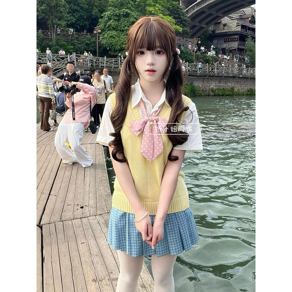 jk制服正版日系原创针织套头校供马甲学院JK背心衬衫格裙套装