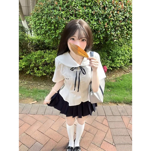 小众刺绣上衣百搭JK裙 2025夏季 新款 JK制服显瘦娃娃领短袖 白色衬衫