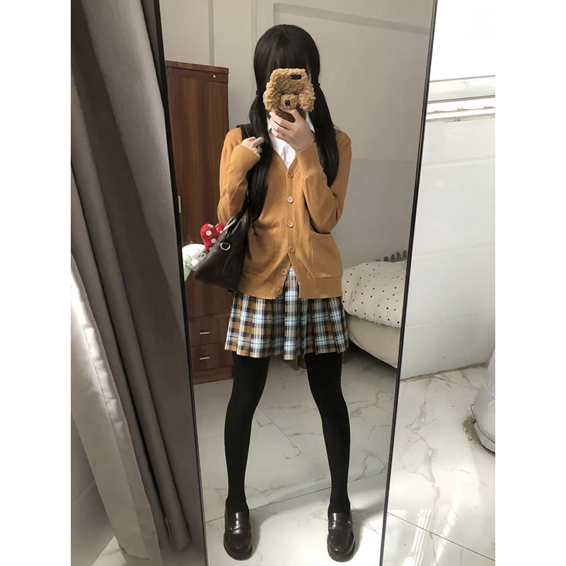 原创日系秋冬茶色JK毛衣开衫外套女长袖针织衫学院风秋款百搭上衣