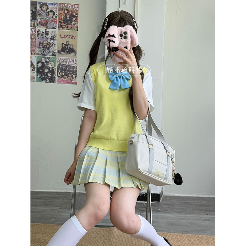 柚月/原创JK制服针织衫甜美学院风马甲背心上衣日系校供感jk格裙