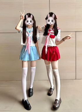 日系JK制服双子星夏季新品红色三本水手服甜美学院校供上衣套装女