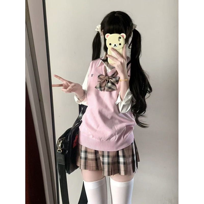 日系JK制服女学院风格裙一整套软妹叠穿套头背心毛衣可爱基础长袖